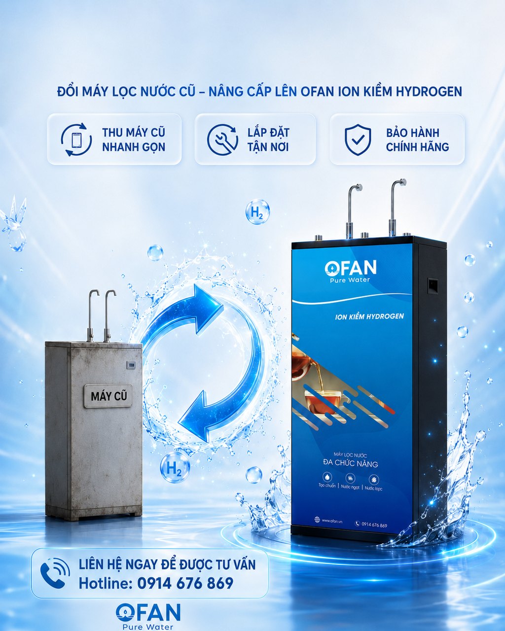 Banner OFAN Thu Cũ Đổi Mới — đổi máy lọc nước cũ nâng cấp lên máy ion kiềm hydrogen OFAN